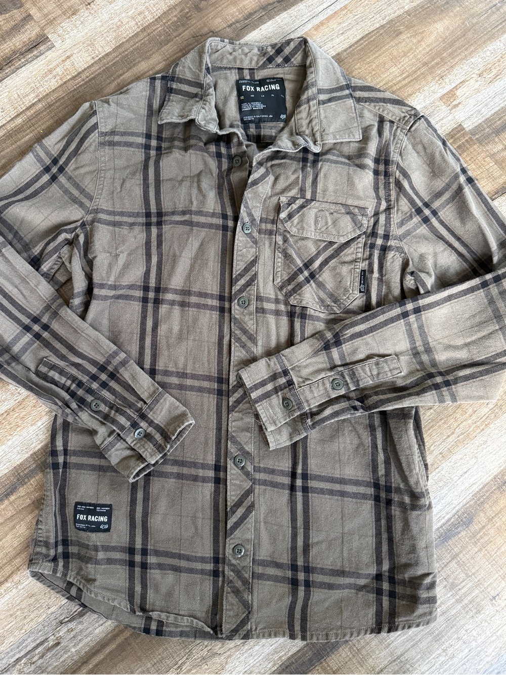Fox Racing Men’s Gray Black Plaid Flannel Button Down Shirt Small